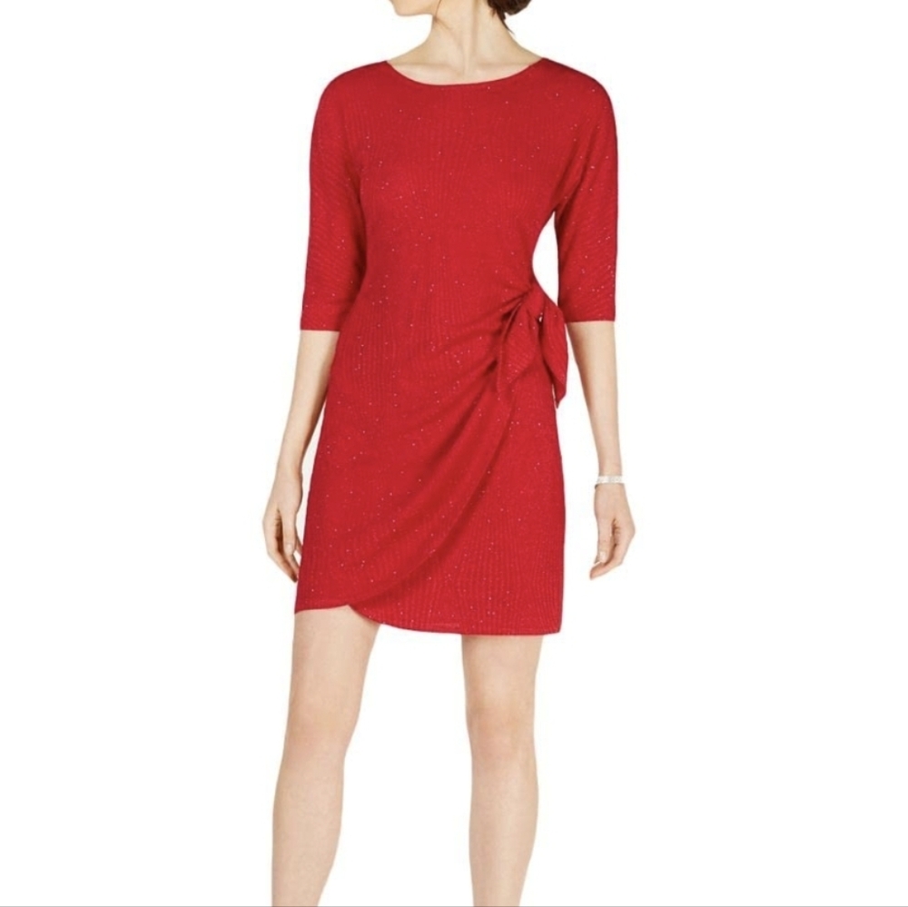EUC Signature By Robbie Bee Red Mini Wrap Sparkle Dress